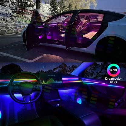 For Tesla Model 3 Model y Car Ambient Lights RGB 64Colors LED Interior Hidden Acrylic Strip Symphony Atmosphere Lamp Accessories