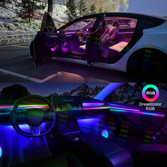 For Tesla Model 3 Model y Car Ambient Lights RGB 64Colors LED Interior Hidden Acrylic Strip Symphony Atmosphere Lamp Accessories
