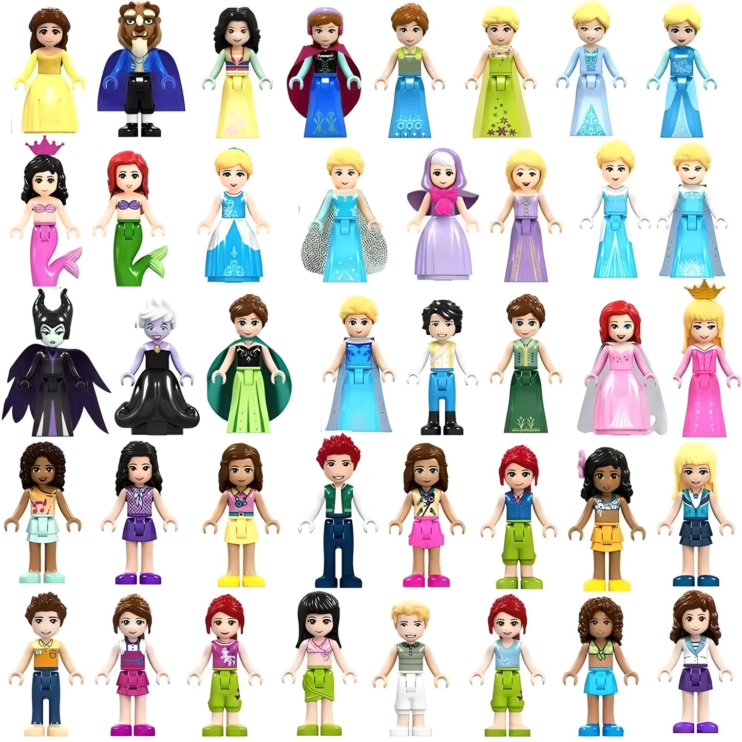 Disney Princess Building Block Figures Set, Elsa, Belle, Ariel, DIY Toy for Girls, Perfect Collectible and Children's Gift