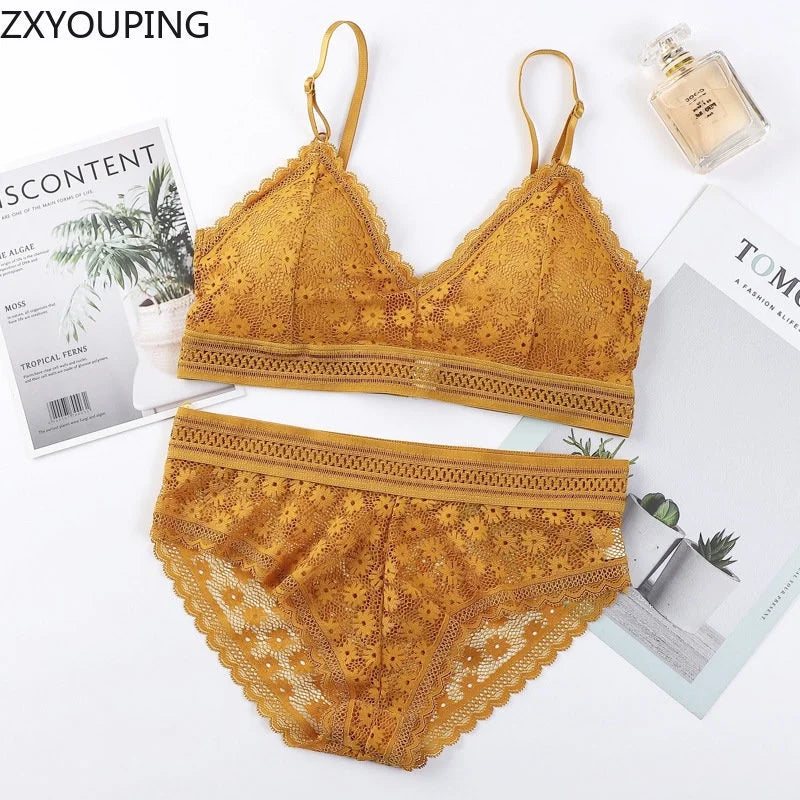 3 Piece Set Bra Sexy Lace Beauty Back Suit Underwear Gather Seamless Women's Underwear Panties Comfortable Lingerie