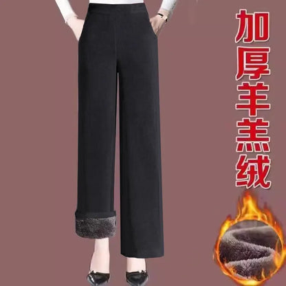 High Quality Fleece Lined Wide Leg Pants Thickened Corduroy Straight Cut Casual Trousers for Women Winter 2025 Warmth Elastic...