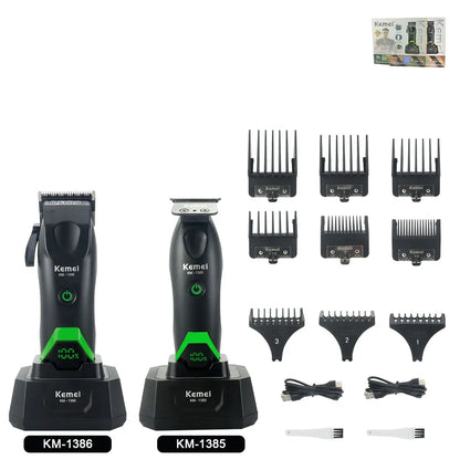 Kemei Professional Hair Clipper LED Display Trimmer Charging Base Hair Care Appliance Adjustable Clipper for Men KM-1385 KM-1386