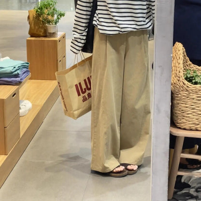 Khaki Wide Leg Pants Women's High Waist Loose Casual Straight Leg Trousers Spring 2026 Lazy Style Comfortable Slimming Effect