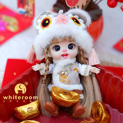 Trendy Toy Doll OB11 Lion Dance Doll Chinese Style Girl Doll Clothes Set for Chinese New Year  Spring Festival Gift Festival BJD