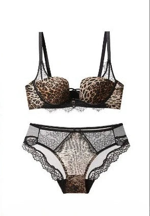 Set Intimo Pizzo Leopardato Chic Stile Francese Reggiseno Push Up Seno Piccolo Antiaccadimento Taglie Comode S-XL Hot Sale Set