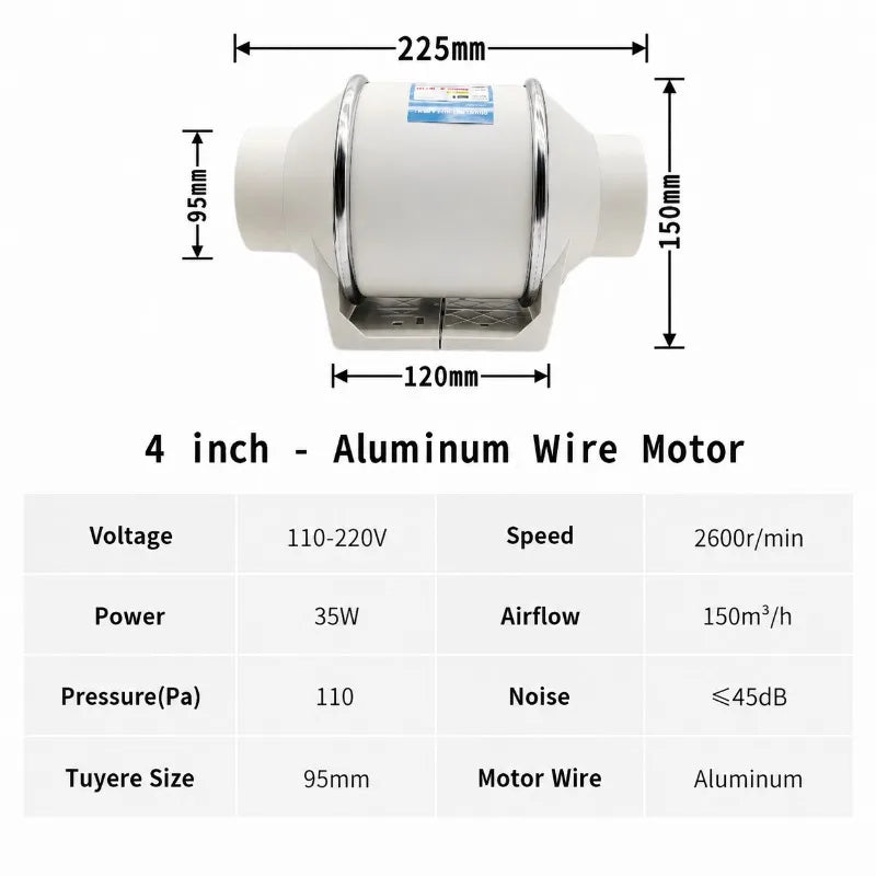 Quiet Fan 220V Electric Exhaust Pipe System for Home Bathroom Kitchen Toilet Ventilation Fan