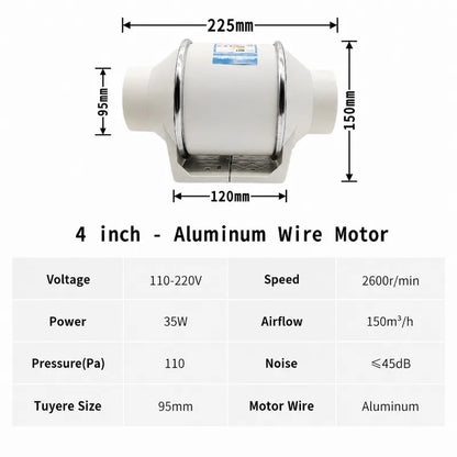 Quiet Fan 220V Electric Exhaust Pipe System for Home Bathroom Kitchen Toilet Ventilation Fan