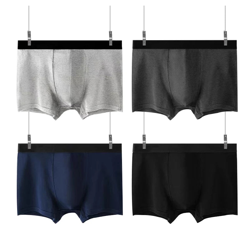 4pcs Men's Briefs Mens Sexy Flat angle Underwear Men's Panties Cotton Breathable Elastic Large Size Male Underpants