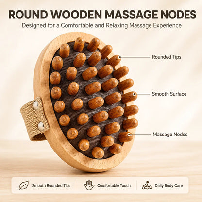 Wooden Body Massage Brush Handheld Massager with Strap, Natural Wood Massage Tool for Back Legs Waist Relaxation Home Spa Care