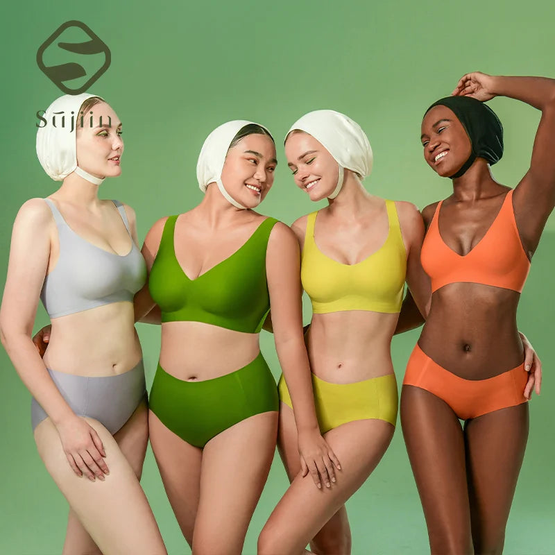SUJIIN Plus Size Seamless Bra Sets for Women 2025 Push Up Wireless Minimizer Bras Lady Anti-sagging Bralettes for Large Breasts