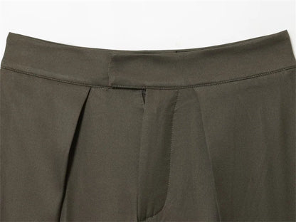 Women's Long Pants 2025 Autumn New Arrivals Military Green Pleated Loose Wide-Leg Pants Casual Fashion Stylish and Versatile