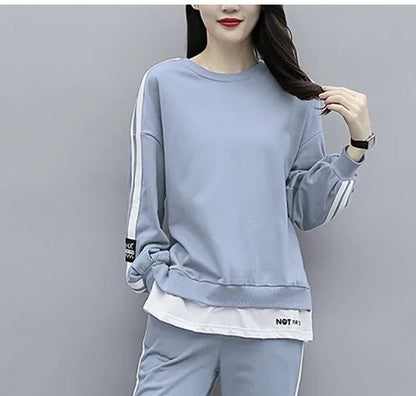 Spring Autumn New Casual Sportswear Set Women Loose Fashionable Large Size Stylish Sweatshirt Best Friend Outfit Long Pants