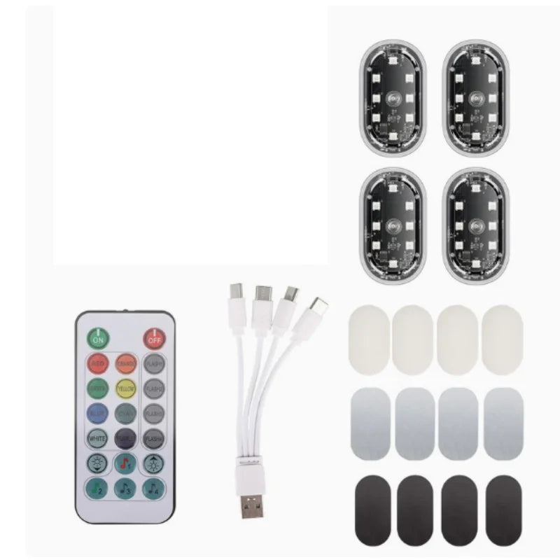 2/4pcs Multi Color Car Light Wireless Mini LED Touch Light with Remote Control Roof Light Sensor Read Lamp Car Interior Lighting