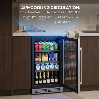 Embedded with Built-in Beverage Refrigerator Cooler 60 Cans with Glass Door for Soda Beer Wine