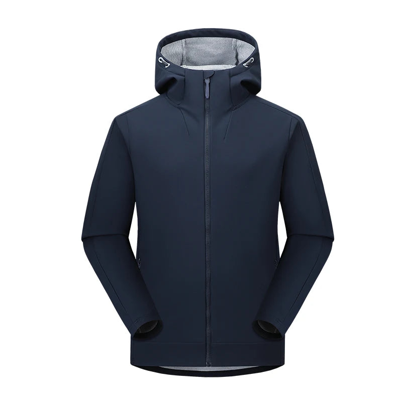 Men's Autumn and Winter Windproof and Warm Softshell Jacket with Hood, Zipper Coat That Is Durable, Comfortable and Versatile, Suitable for Daily Commuting and Outdoor Hiking Activities