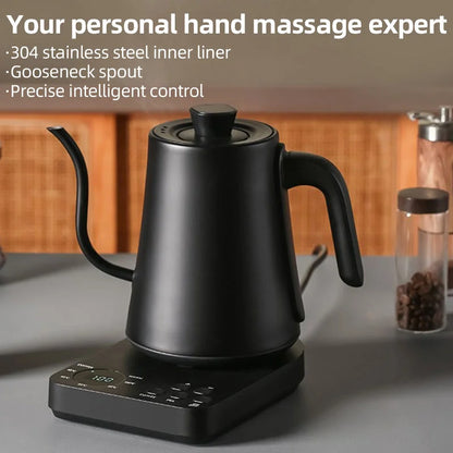 1000ml gooseneck electric coffee maker, stainless steel, with thermostat control, suitable for home use.