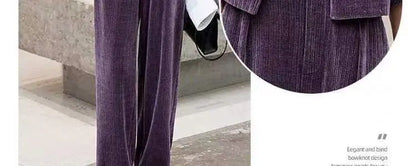 Fashionable Corduroy Set Women's Autumn Winter New Style Elegant Lady Fragrance Wind Coat Wide Leg Pants Two Piece Suit