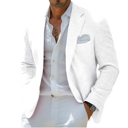Men's Linen Blend Blazer Notched Lapel Single-Breasted Casual Business Sport Coat Slim Fit Breathable Lightweight Jacket