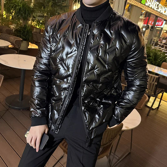 2023 Winter Light Thin Down Jacket Keep Outdoor Warm Stand Collar Slim Casual Short Overcoat Male Fashion Social Streetwear Tops
