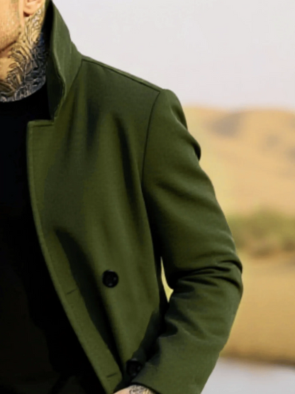 Winter Essential Trench! Men's Woolen Coat With Lined Early Autumn Classic Trench Style, Solid Jacket, Travel Ready!