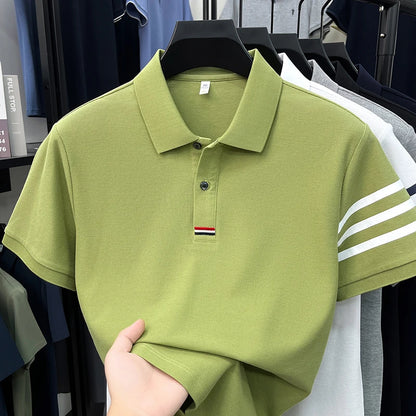 High End Luxury Men's Pure Cotton Short Sleeved Summer New Item 2026 Business Casual Daily Lapel T-shirt Striped Polo Shirt