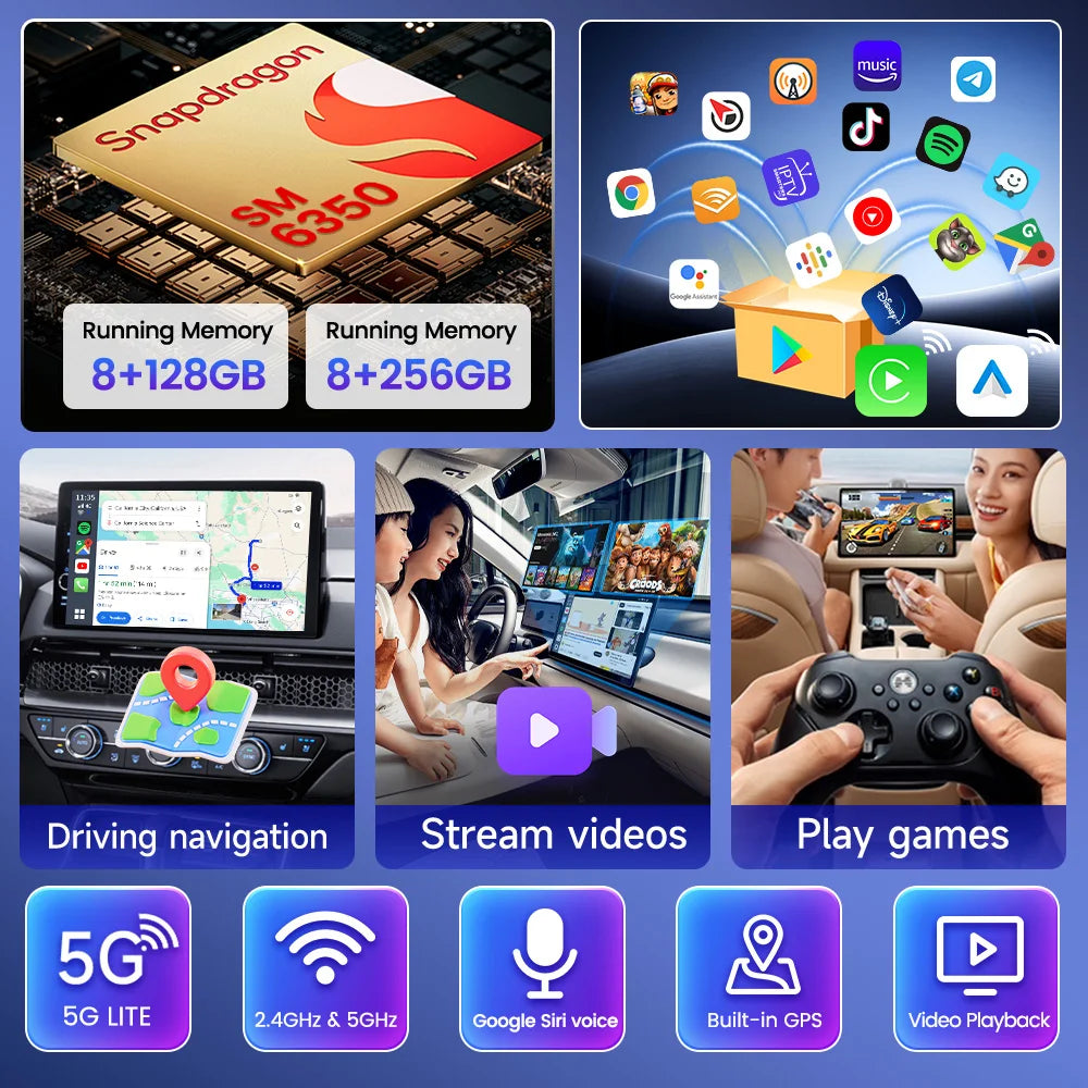CarlinKit 3 In 1 Android 15 CarPlay Ai Box Wireless Adapter Android Auto Qualcomm SM6350 128GB 8-Core for Youtube Netflix FOTA