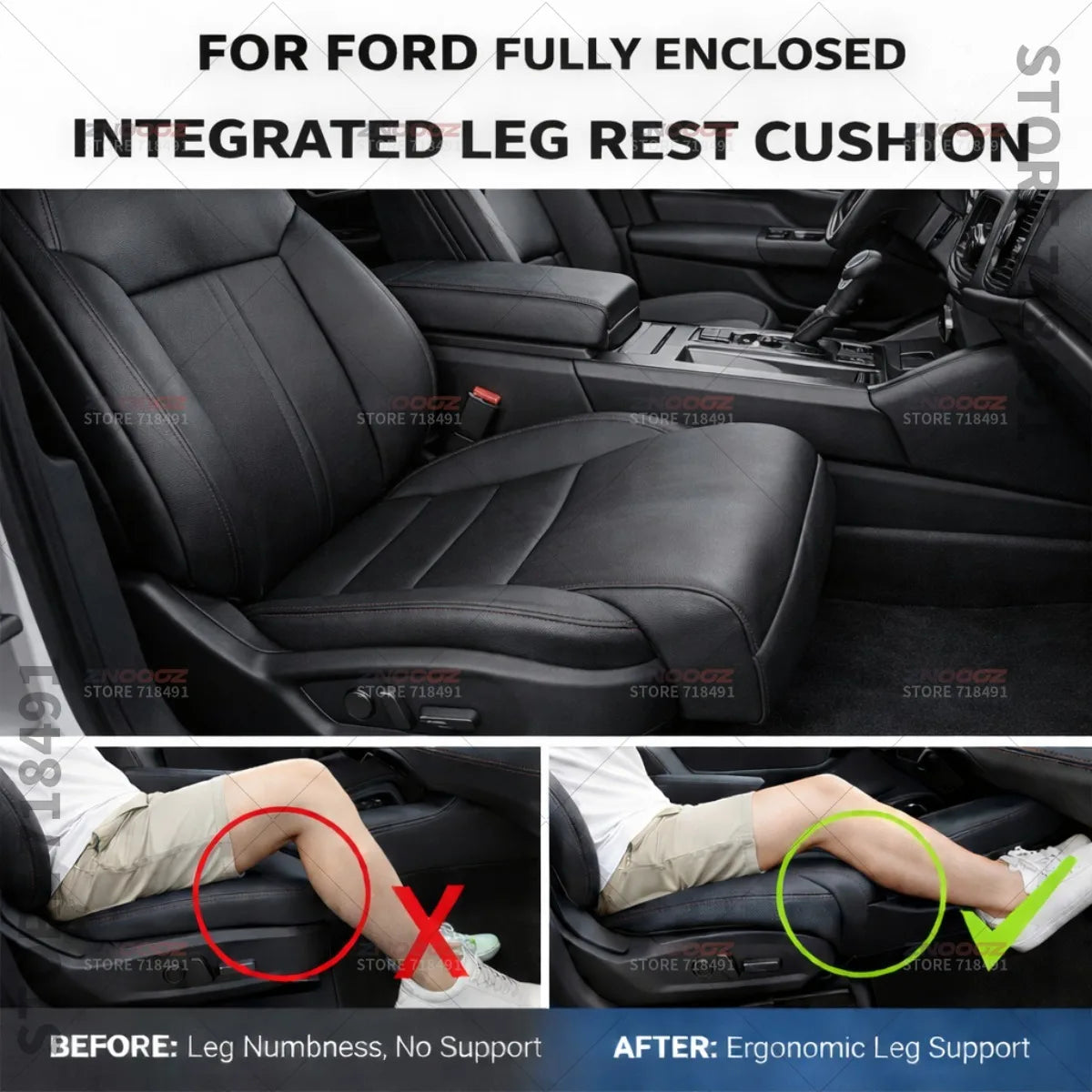 For Ford Seat Leg Support Extension Cushion Thigh Support Pillow Memory Foam Leather Leg Extender Interior Accessories