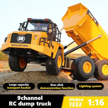 Huina 1553 RC Truck 2.4G Remote Control Alloy Dump Excavator Electric Tractor Engineering Vehicle Model Kid Toy Boy Xmas Gifts