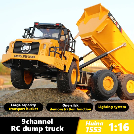 Huina 1553 RC Truck 2.4G Remote Control Alloy Dump Excavator Electric Tractor Engineering Vehicle Model Kid Toy Boy Xmas Gifts