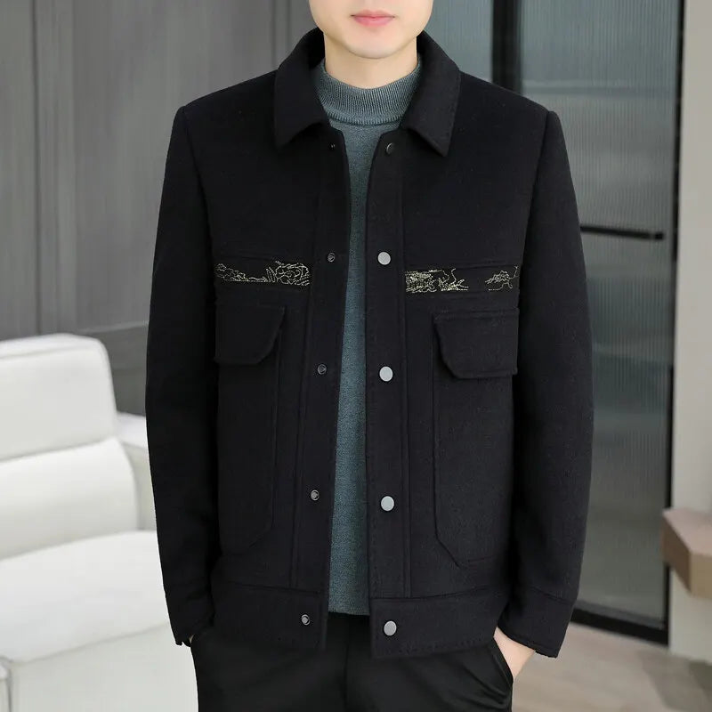 Classic Solid Color Woolen Jacket for Men Winter Thick and Warm Casual Business Trench Coat Fashion Slim Fit Streetwear Overcoat