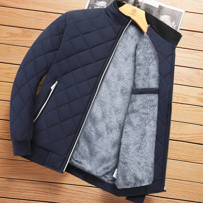 Men's Winter Thickened Fleece Lined Cotton Jacket Casual Stand Collar Long Sleeve Zipper Closure  Color Warm Outerwear
