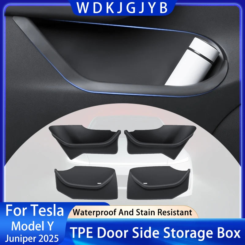 For Tesla New Model Y Juniper 2025 Door Side Organizer TPE Front And Rear Door Side Storage Box For Refresh Interior Accessories