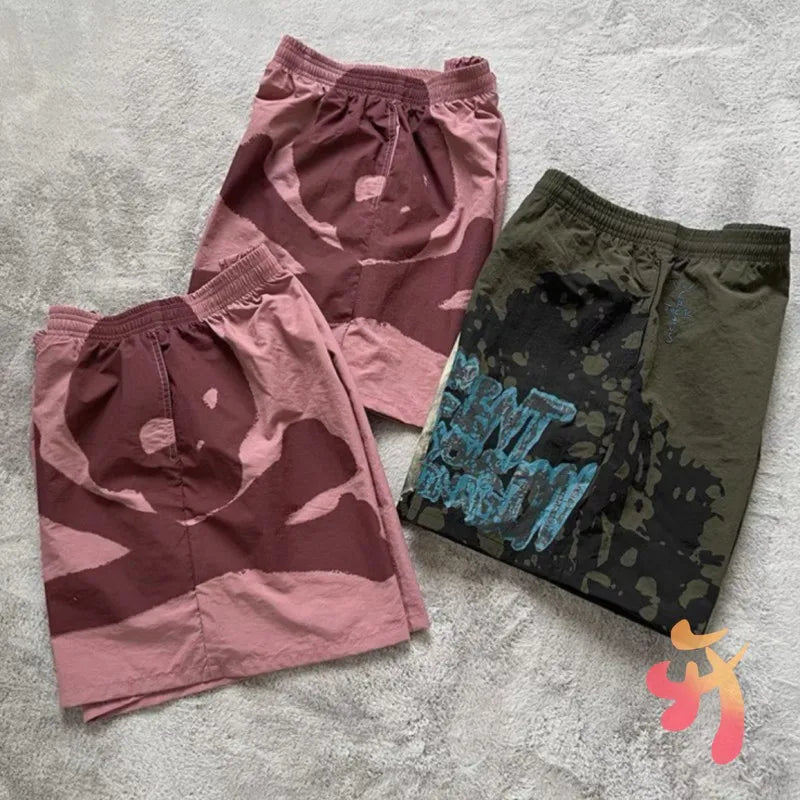 Summer Vintage Street Cactus Jack Shorts Lightning Eagle Print Embroidered Logo Mesh Nylon Elastic Waist Casual Shorts Men Pants