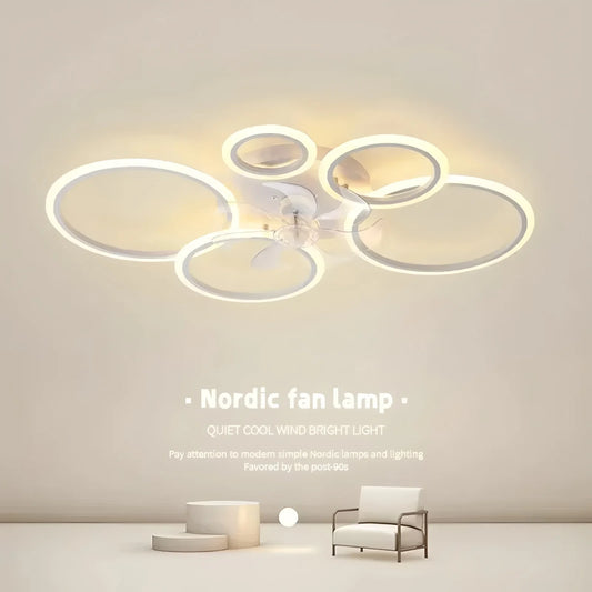Modern Low Noise LED Ceiling Fan Chandelier White Low Floor Ceiling Fan Light Fixture Remote Control Bedroom Kitchen Home Decor