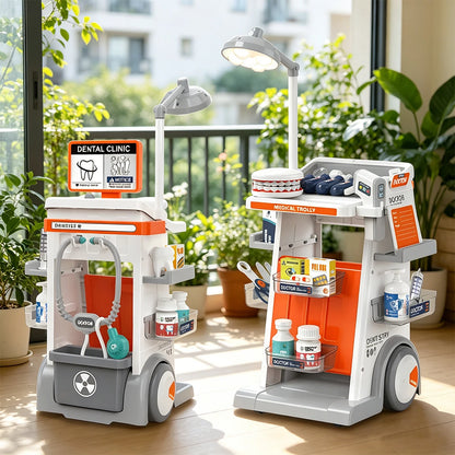 Children's dental cart toy pretend play doctor game stethoscope oral examination small examination table.