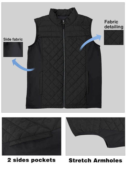 Mens Vest Tops Sleeveless Quilted Outerwear Jackets Stand Collar Zip up Lightweight Vests Spring Fall Winter Outfits