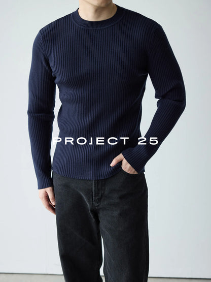 PROJECT 25 Men's Stretch Rib Knit Slim Fit Long Sleeve Base Layer – Soft Skin-Friendly Thermal Sweater for Winter