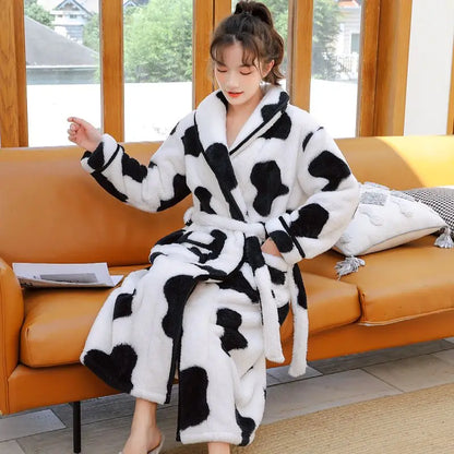 Long Padded Fce Women's Nightgown Outerwear Panda Design Autumn Winter Warm Spwear Two-Piece Set Couples Matching