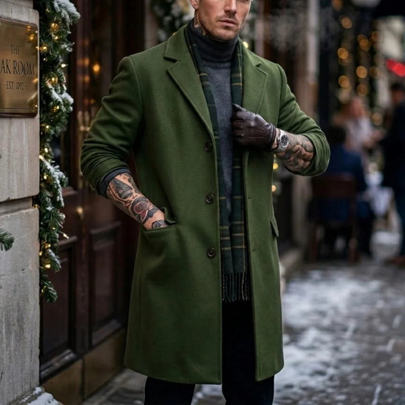 New Winter Men's Wool Blend Extended-Length Trench Coat Single-Breasted Design Business Casual & Mature Streetwear Coat for Man