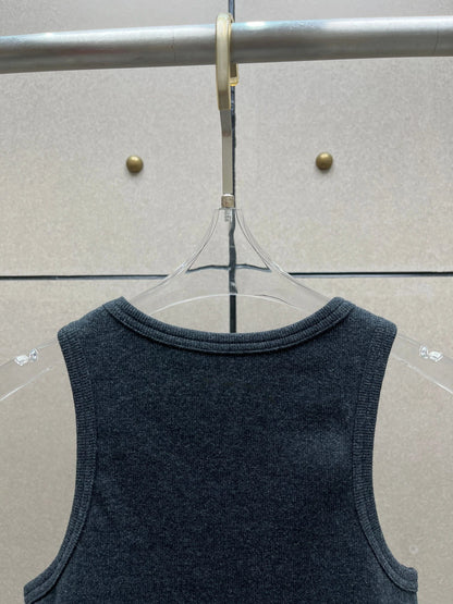 Y2K knot-twist sleeveless vest dark grey simple pleated slim fit women's top 2025 summer new model