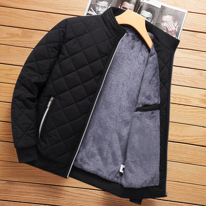 Men's Winter Thickened Fleece Lined Cotton Jacket Casual Stand Collar Long Sleeve Zipper Closure  Color Warm Outerwear