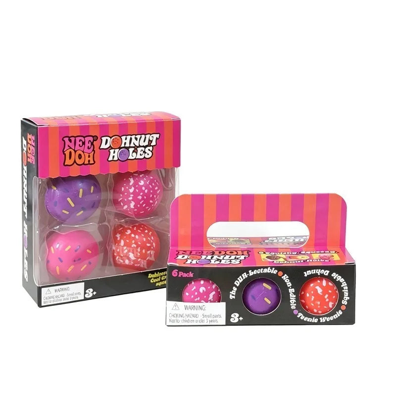 Schylling Needoh Dohnut Holes 6Pcs 4 Pack Mini Doughnut Squish Balls Squeeze Fidget Stress Desk Toy Anti Anxiety Sensory Gift