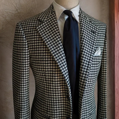 Men's Houndstooth Business Blazer Xadrez Embossed Lapel Terno Jacket Formal Men's Fashion Coat