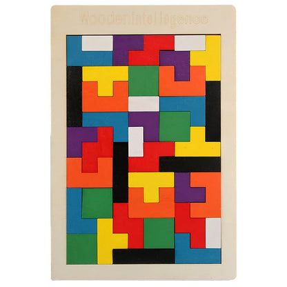 Natural Wood Tetris Block Puzzle Tactile Fidget Logical Training Stress Relief Desktop Brain Leisure Decor Holiday Present