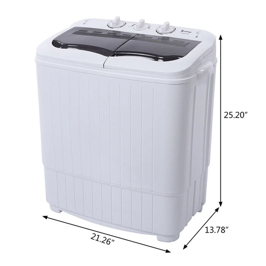 Portable Washing Machine - Compact Twin Tub Mini Washer & Spin Dryer Combo with Built-in Gravity Drain, 110V Electric Laundry Machine for Apartments, Dorms, RV, Camping - Energy Efficient, Quiet, Space Saving, No Installation