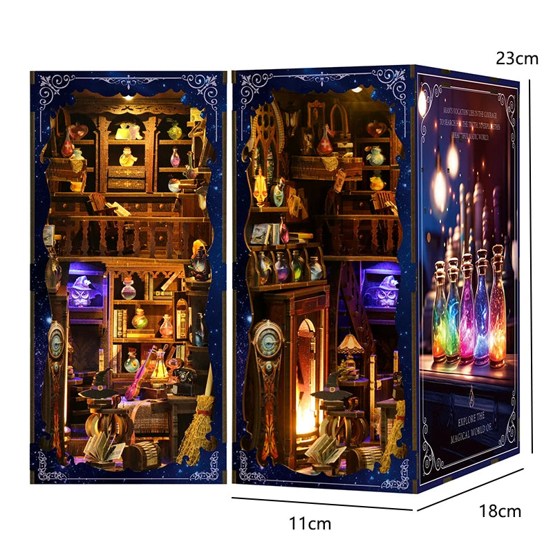 Zuuton DIY Wooden Book Nook Shelf Insert Kit Japanese Alley Miniature Model with LED Light 3D Puzzle Bookend Creative Gift Home