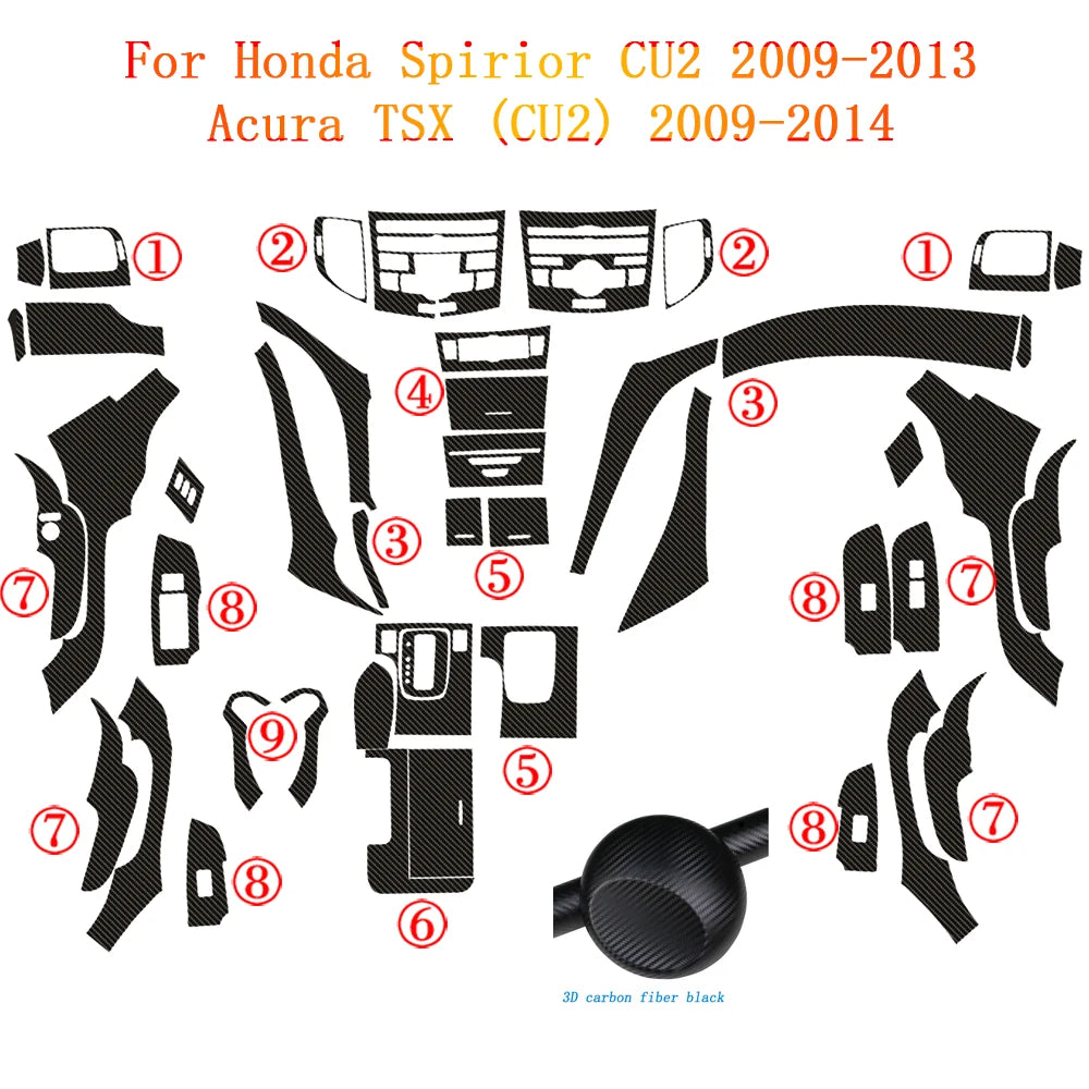 For Acura TSX CU2 2009-2013 Car-Styling 3D/5D Carbon Fiber Car Interior Center Console Color Molding Sticker Decals Parts