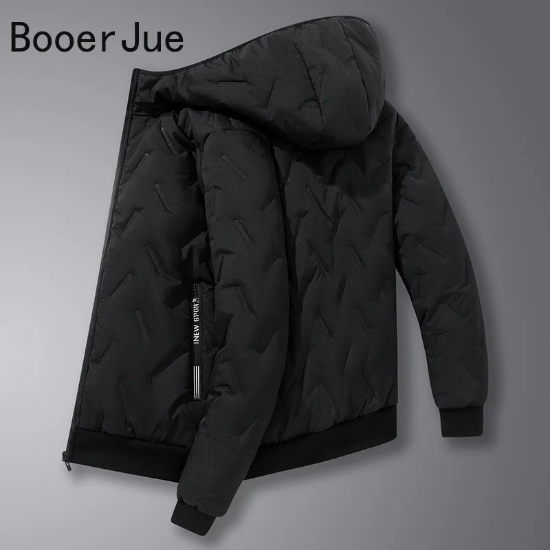 EU Size Men Hooded Jacket Thick Warm Winter Coat Fleece Lined Black Grey Parkas Fashion Casual Quilted Coat Outwear Clothing Top