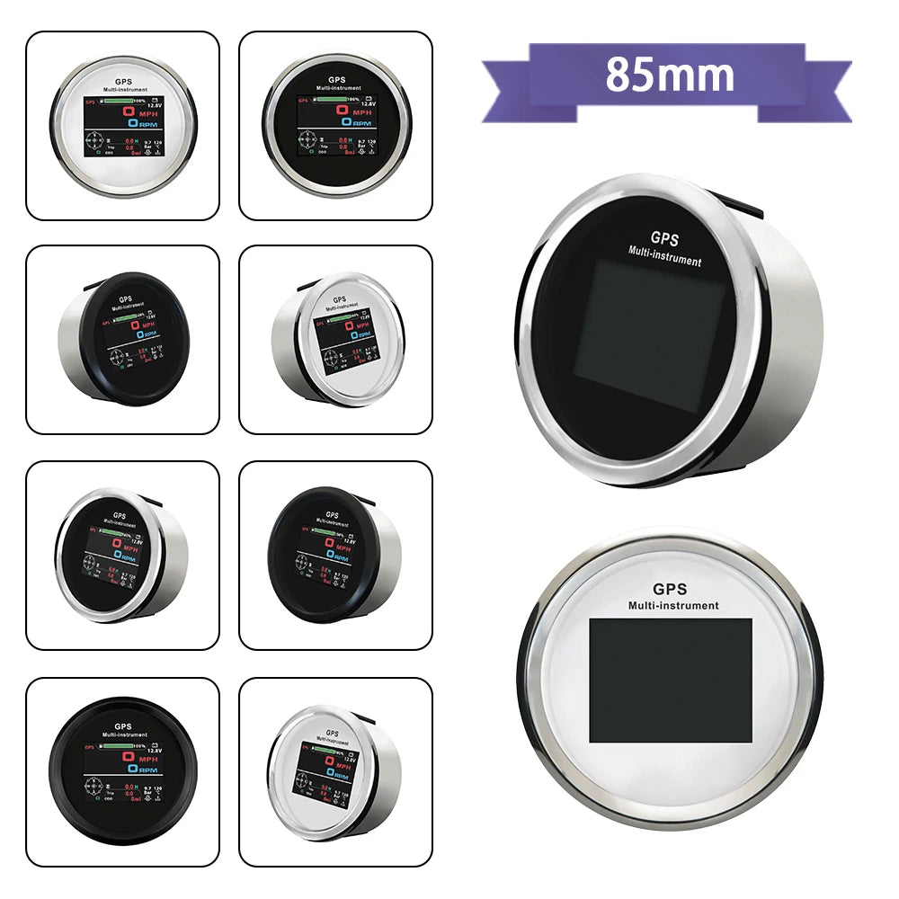 Rhaxel 10 in 1 Multifunction Gauge Digital 85mm GPS Speedometer with RPM Fuel Level Oil Pressure Voltmeter Gauge for Car Marine