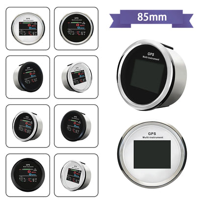 Rhaxel 10 in 1 Multifunction Gauge Digital 85mm GPS Speedometer with RPM Fuel Level Oil Pressure Voltmeter Gauge for Car Marine